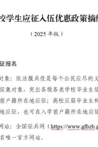 高校学生应征入伍优惠政策摘编（2025年版）